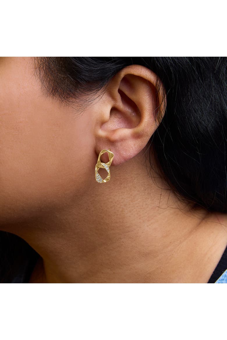 14K Yellow Gold Plated Silver Open Link 1/5 Cttw Diamond Drop Earrings, Alternate, color, Yellow