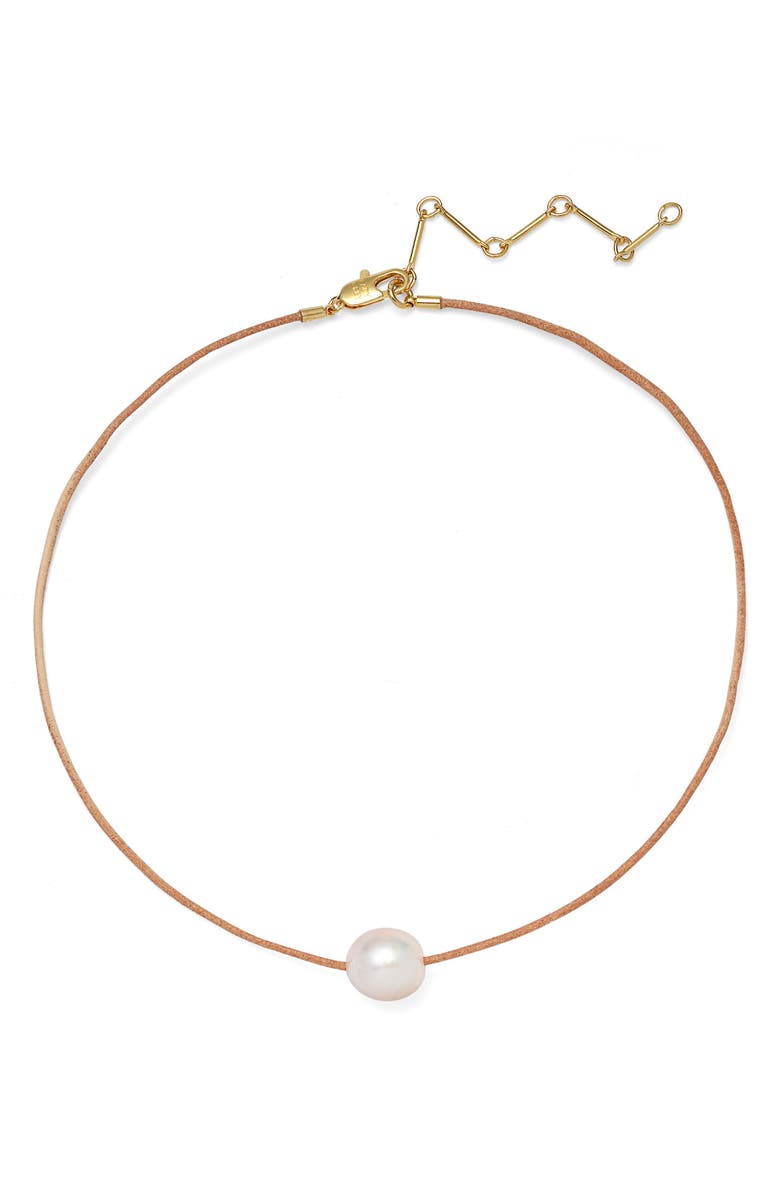 Lady Grey Freshwater Pearl Leather Cord Necklace, Main, color, Gold/ Tan