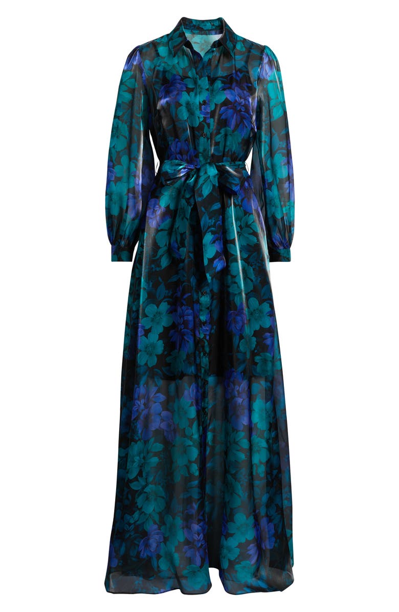 Julia Jordan Floral Print Long Sleeve Shirtdress, Alternate, color, Blue Multi