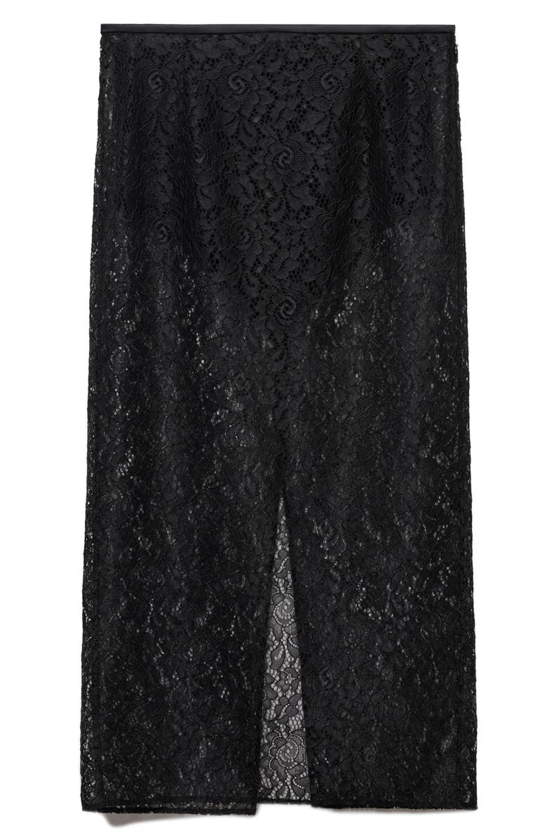 MANGO Lace Midi Skirt, Alternate, color, Black