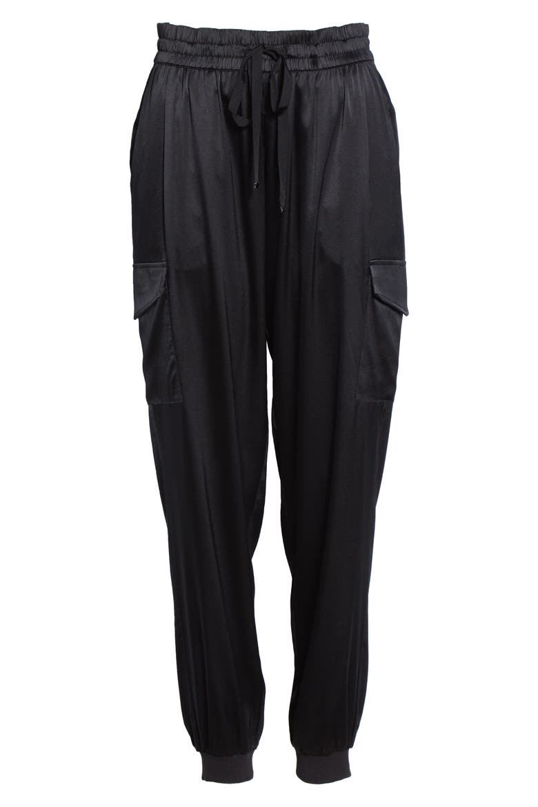 Elsie Stretch Silk Joggers, Alternate, color, BLACK