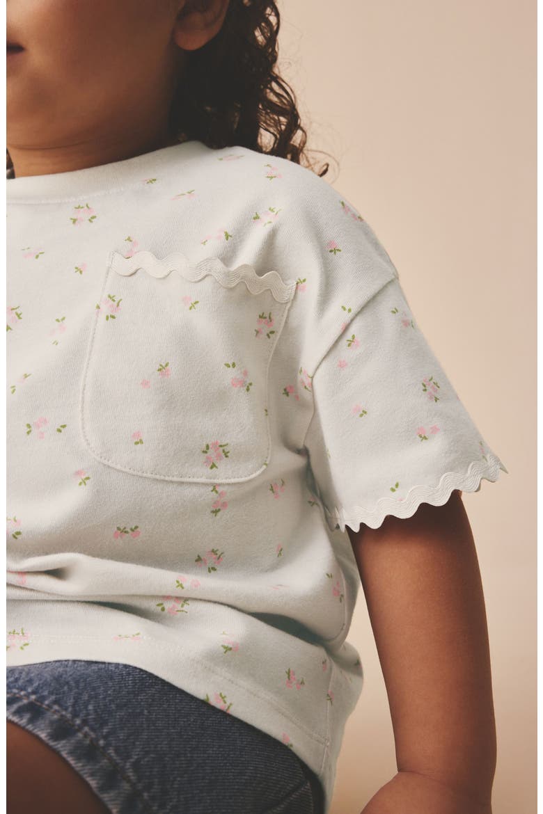 Kids' Ditsy Floral Rickrack Trim Cotton T-Shirt, Alternate, color, NEUTRAL