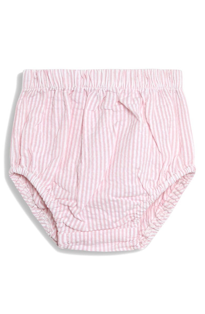 JOJO MAMAN BEBE Stripe Bunny Embroidered Cotton Dress, Sun Hat & Bloomers, Alternate, color, Pink