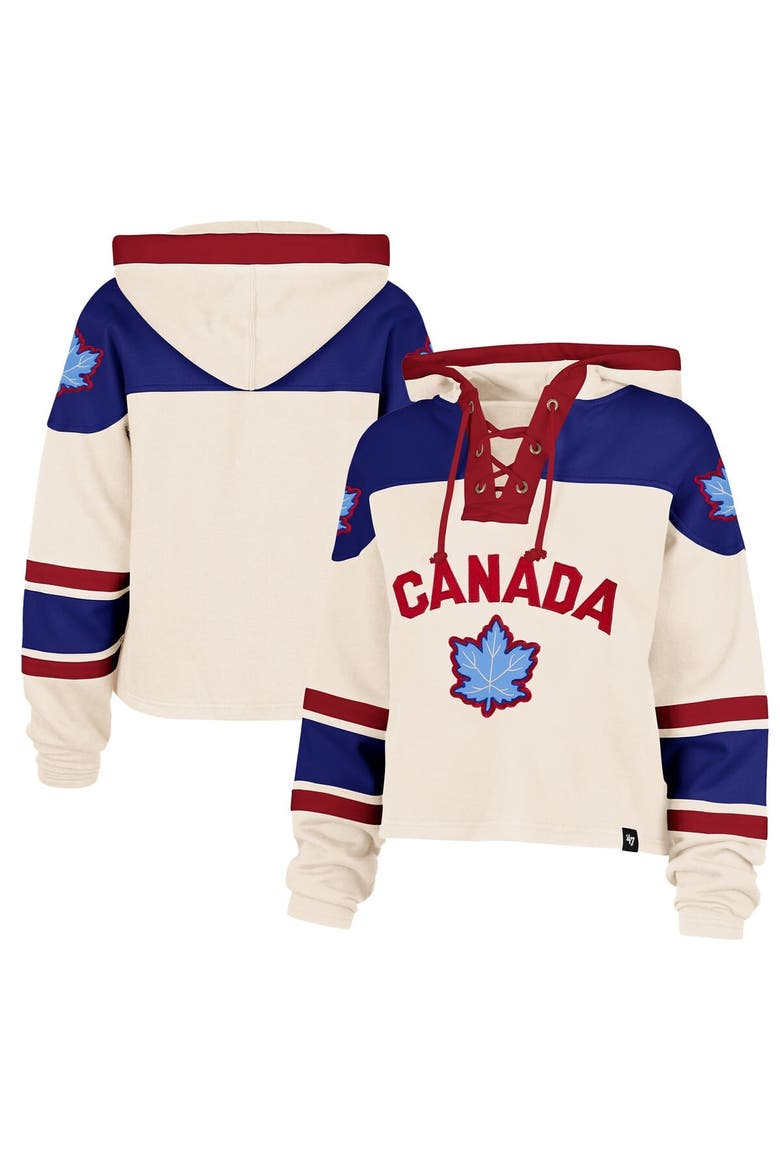 Women's '47 Cream Hockey Canada Cropped Superior Lacer Hoodie, Main, color, Cream