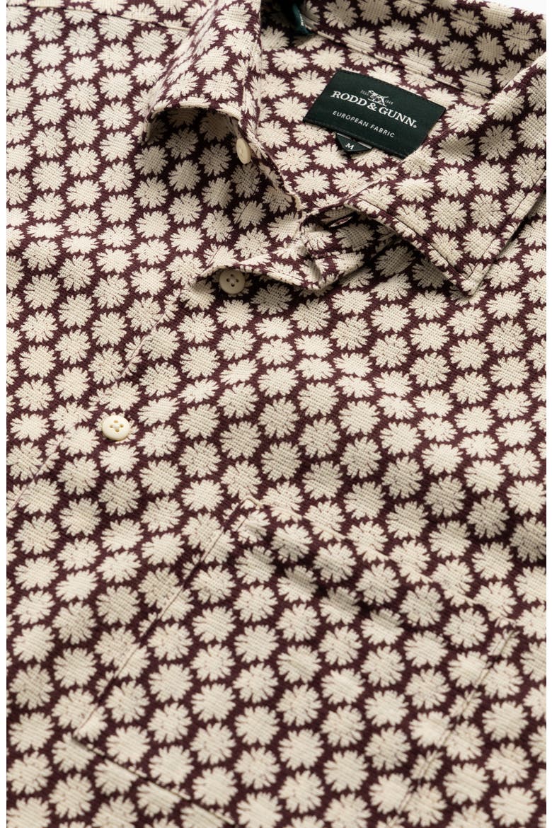 Nelson Creek Neat Floral Print Short Sleeve Cotton Button-Up Shirt, Alternate, color, BURGUNDY