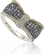 SUZY LEVIAN Sterling Silver Blue Sapphire & Lab Grown White Sapphire Bow Ring