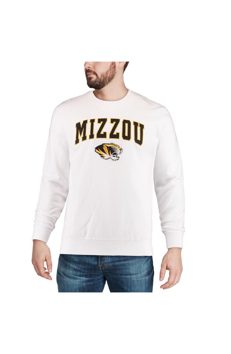 COLOSSEUM Men's Colosseum White Missouri Tigers Arch & Logo Crew Neck Sweatshirt, Alternate, color, White