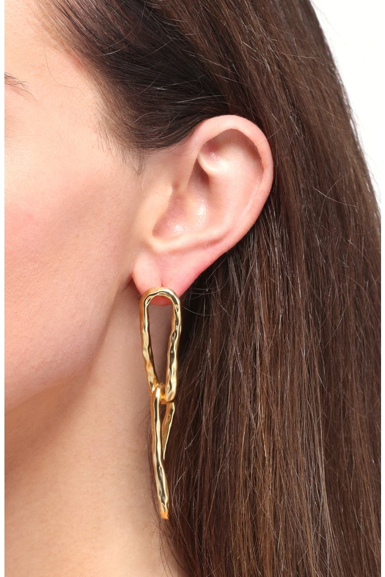 Organic Links Linear Drop Earrings, Alternate, color, GOLD