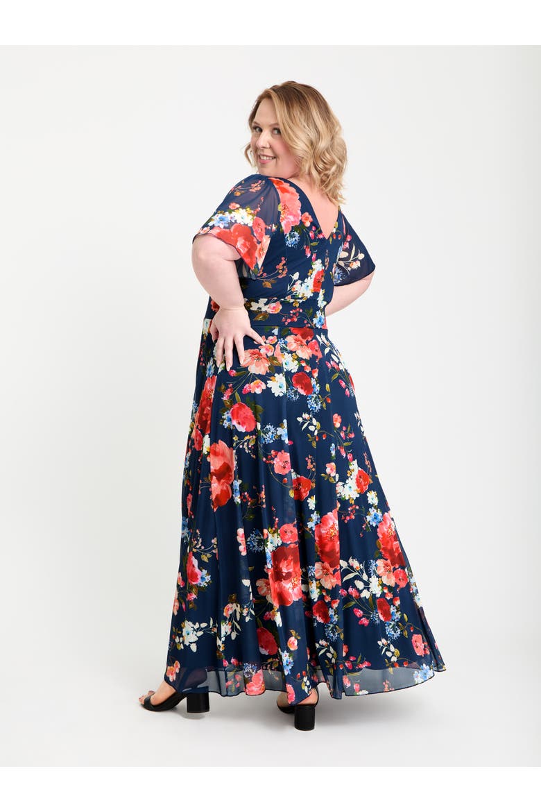 Isabelle Printed Angel Sleeve Maxi Dress, Alternate, color, Navy Red Multi