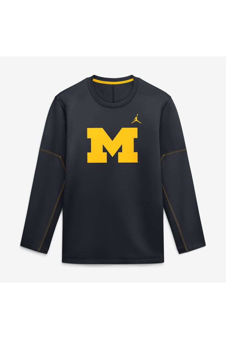 Men's Jordan Brand Navy Michigan Wolverines 2026 Sideline Coaches Therma-FIT Long Sleeve Top, Main, color, Navy