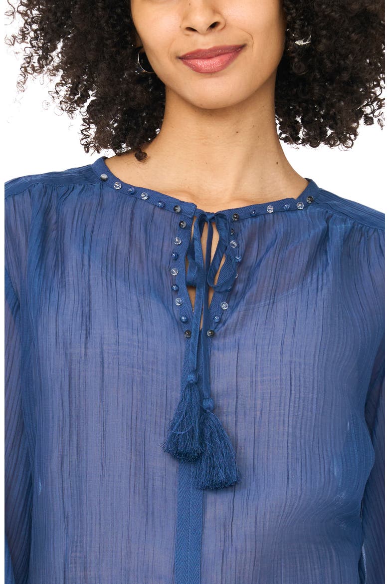 Split Neck Peasant Blouse, Alternate, color, 407 CLASSIC NAVY