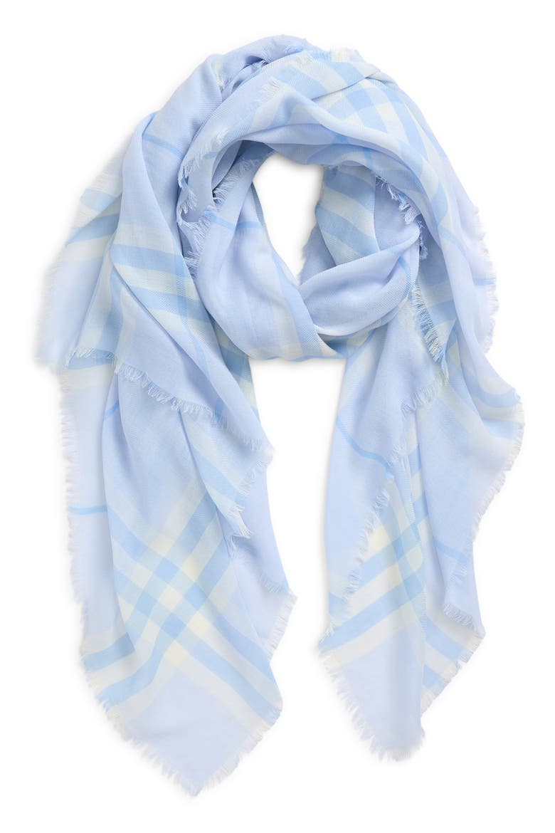 Giant Check Wool Gauze Fringe Scarf, Alternate, color, CIRRUS BLUE