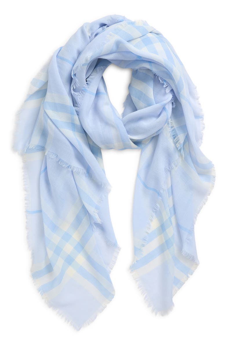 Burberry Giant Check Wool Gauze Fringe Scarf, Alternate, color, Cirrus Blue