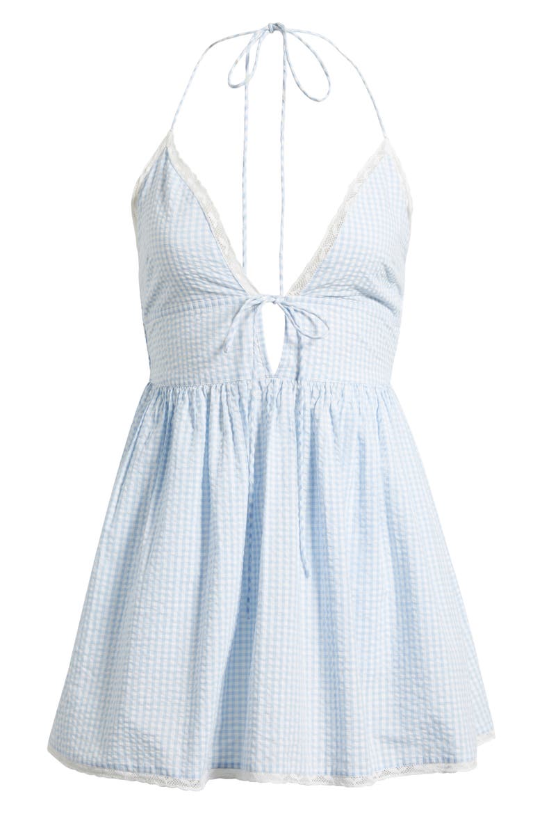Khloe Plaid Halter Minidress, Alternate, color, MORNING COAST