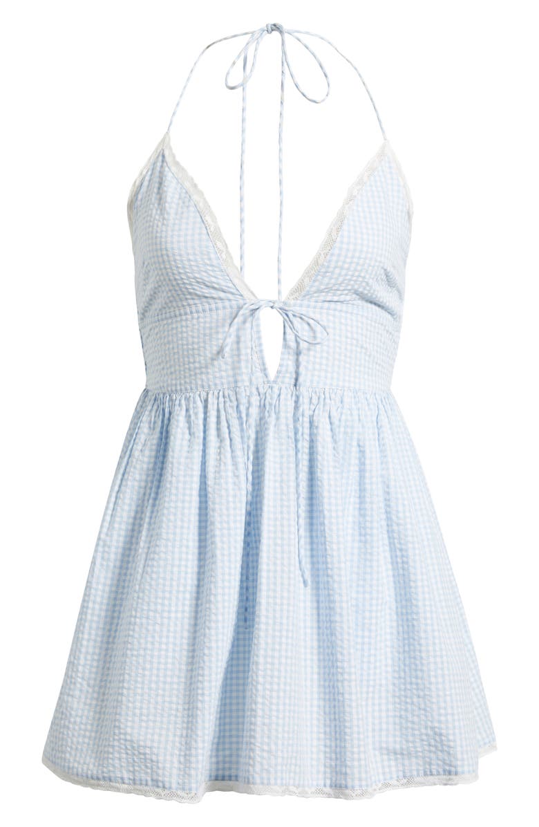 LoveShackFancy Khloe Plaid Halter Minidress, Alternate, color, Morning Coast