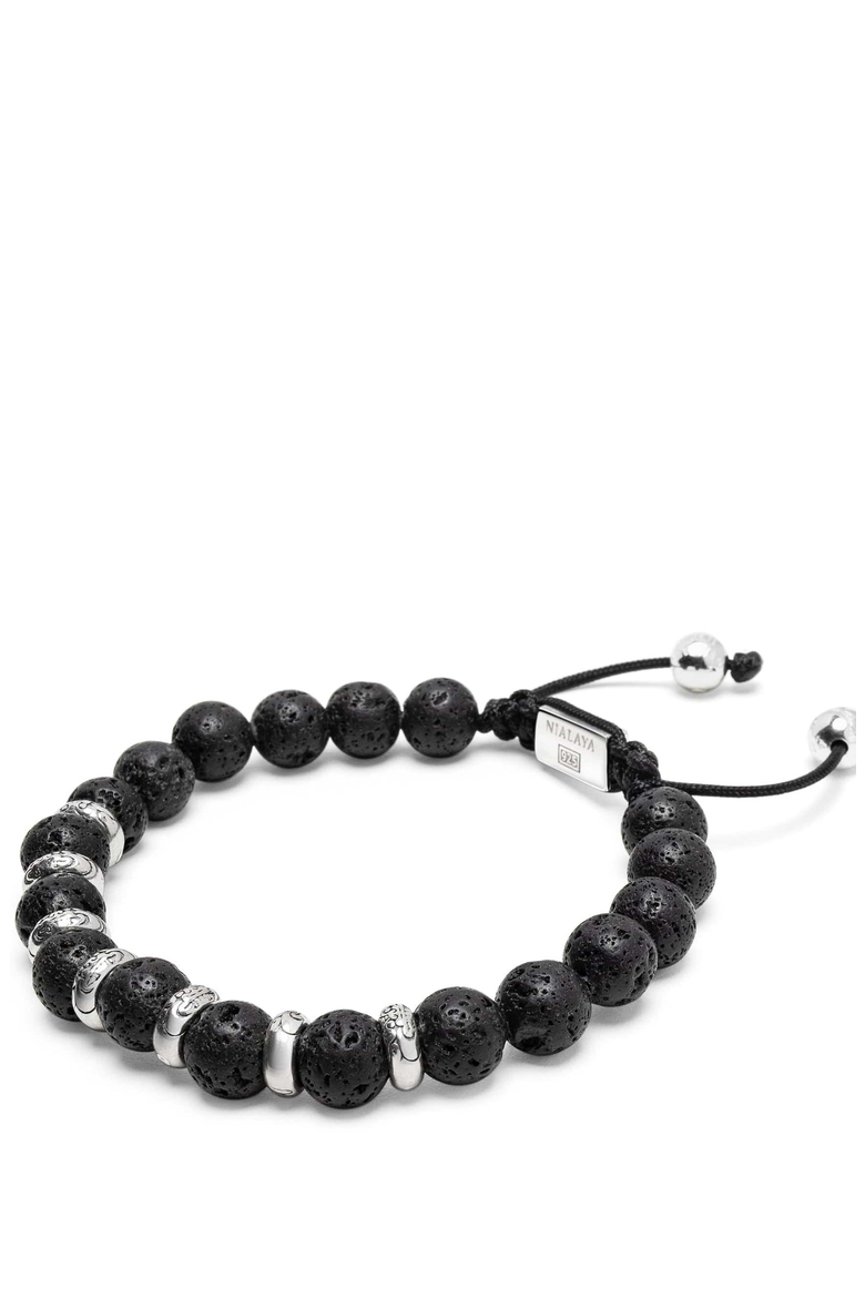 Sterling Silver Lava Stone Beaded Bracelet, Alternate, color, Black / Silver