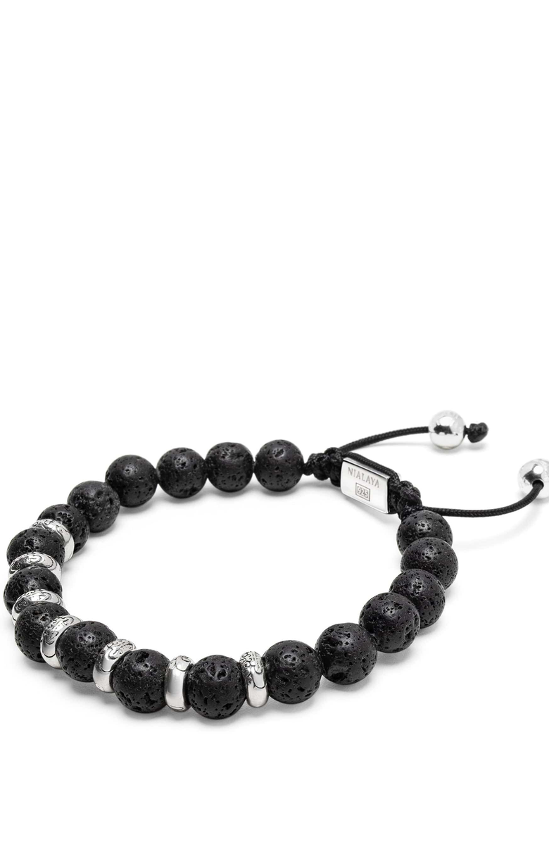 Nialaya Sterling Silver Lava Stone Beaded Bracelet, Alternate, color, Black / Silver
