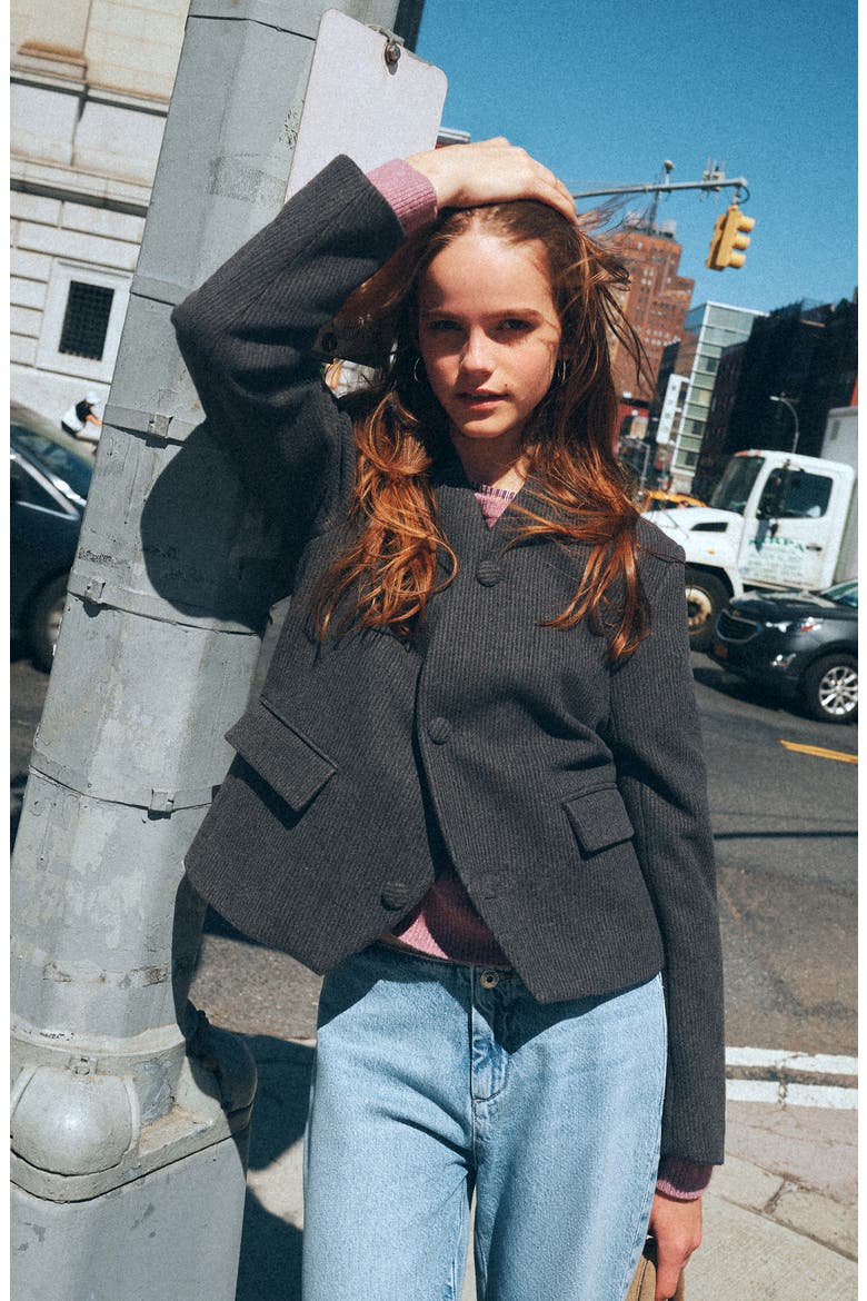 Striped Fleece Jacket, Alternate, color, GREY