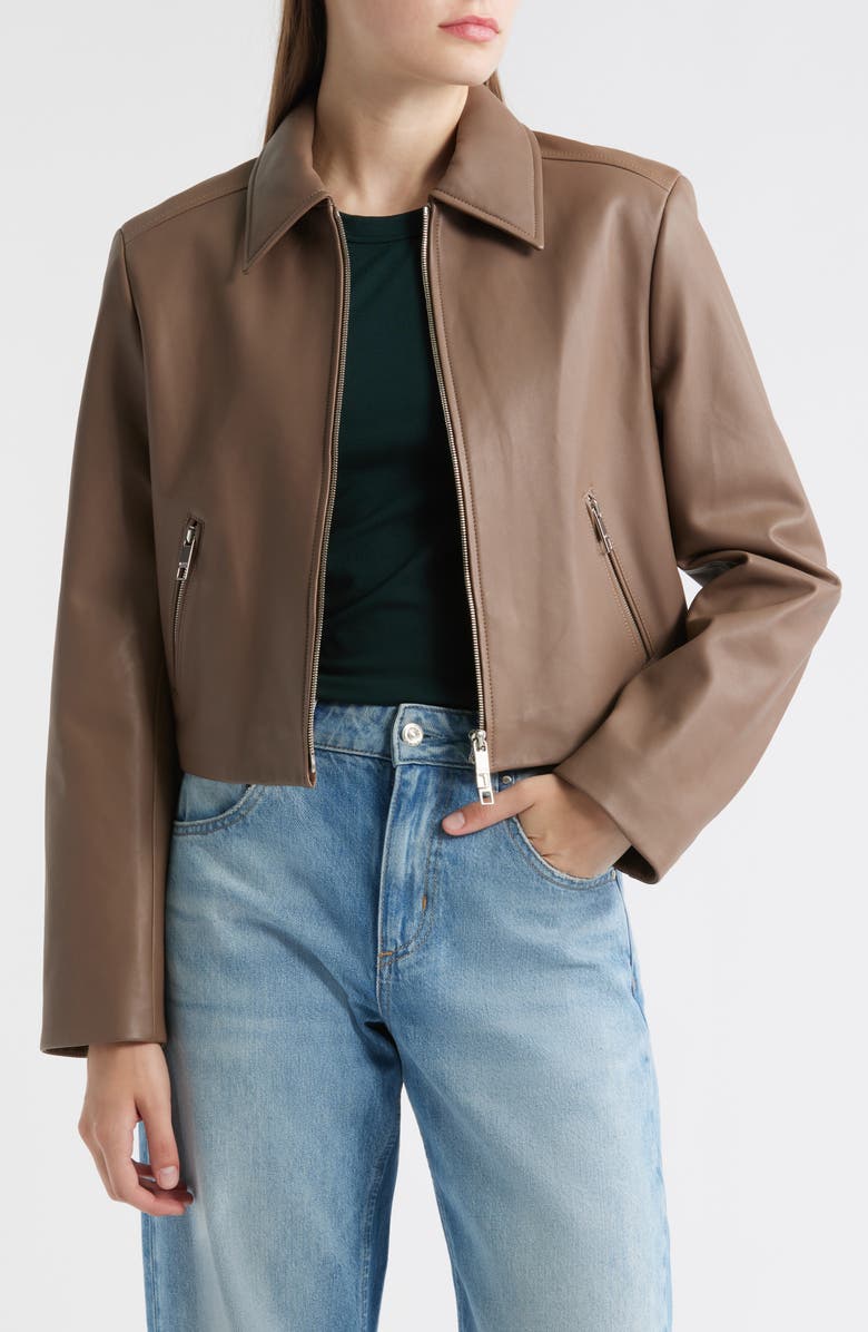 BOSS Salerena Lambskin Leather Jacket, Main, color, Walnut