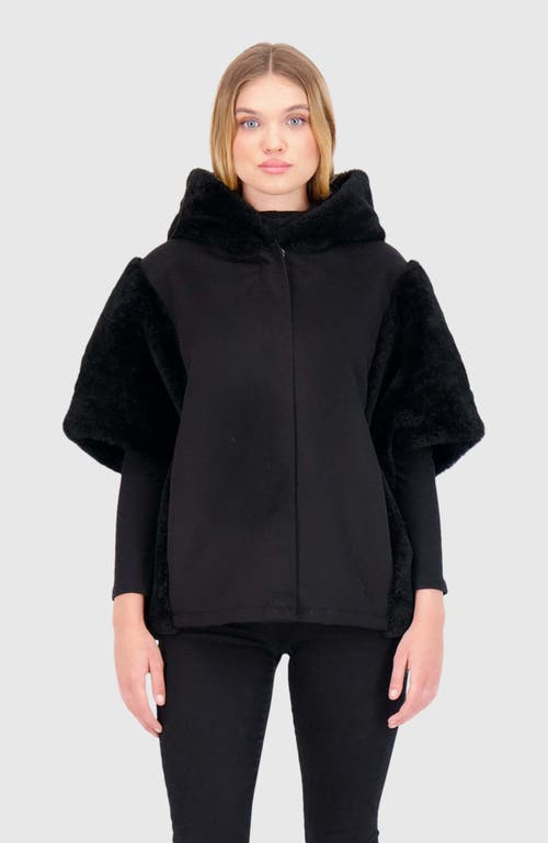 Gorski Sheared Cashmere Goat Fur-paneled Hooded Short-sleeve Cashmere Jacket In Black