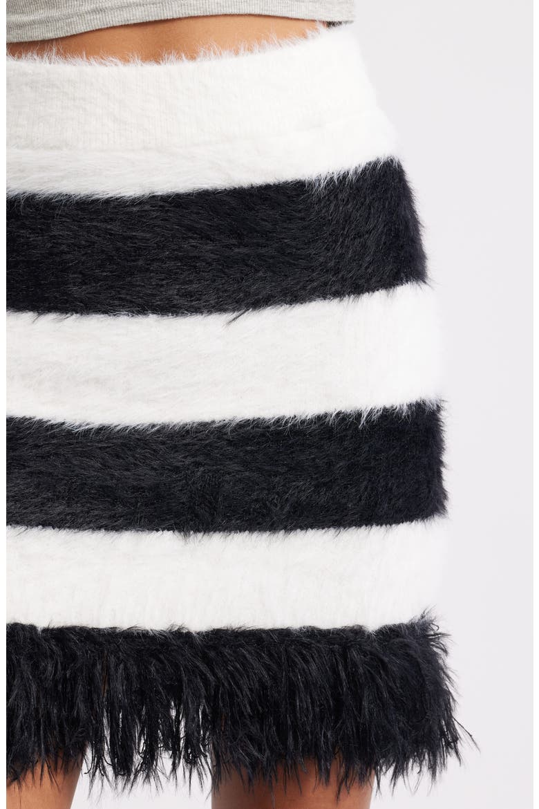 Stripe Faux Fur Miniskirt, Alternate, color, BLACK/ WHITE