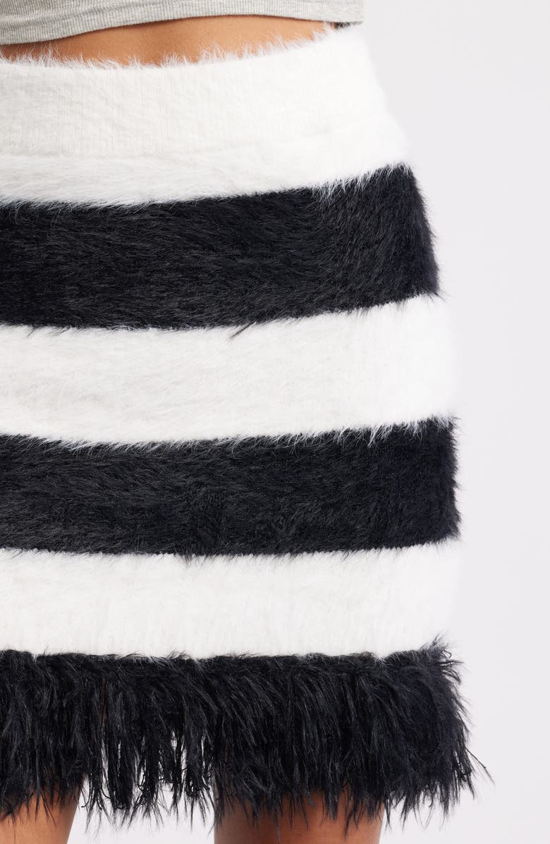 Dressed in Lala Stripe Faux Fur Miniskirt, Alternate, color, Black/ White