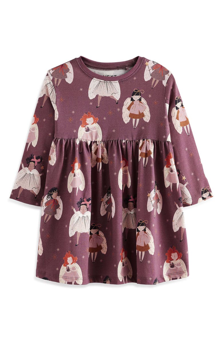 NEXT Kids' Fairy Print Long Sleeve Cotton Jersey Dress, Main, color, 