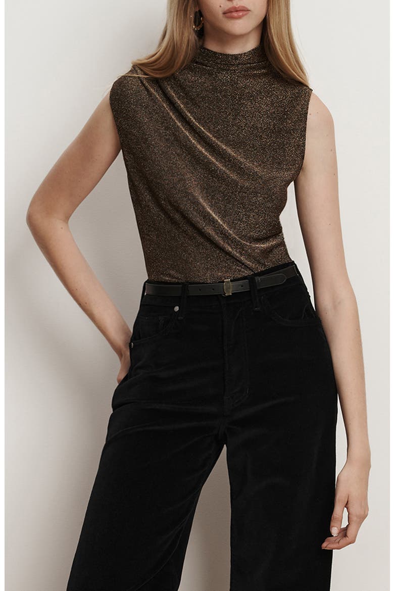 Mylie Metallic Shimmer Funnel Neck Tank, Main, color, GOLD