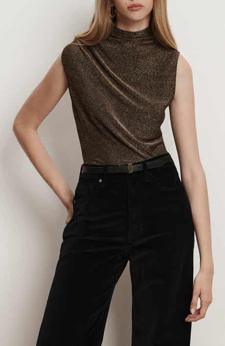 Veronica Beard Mylie Metallic Shimmer Funnel Neck Tank