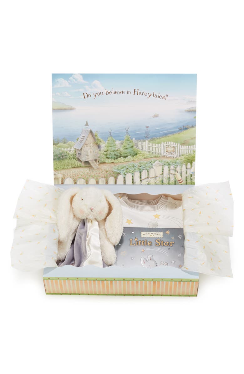 Bunnies by the Bay Twinkle Sleepy Baby Fitted Pajamas, Animal Buddy Blanket & Board Book Set, Main, color, 