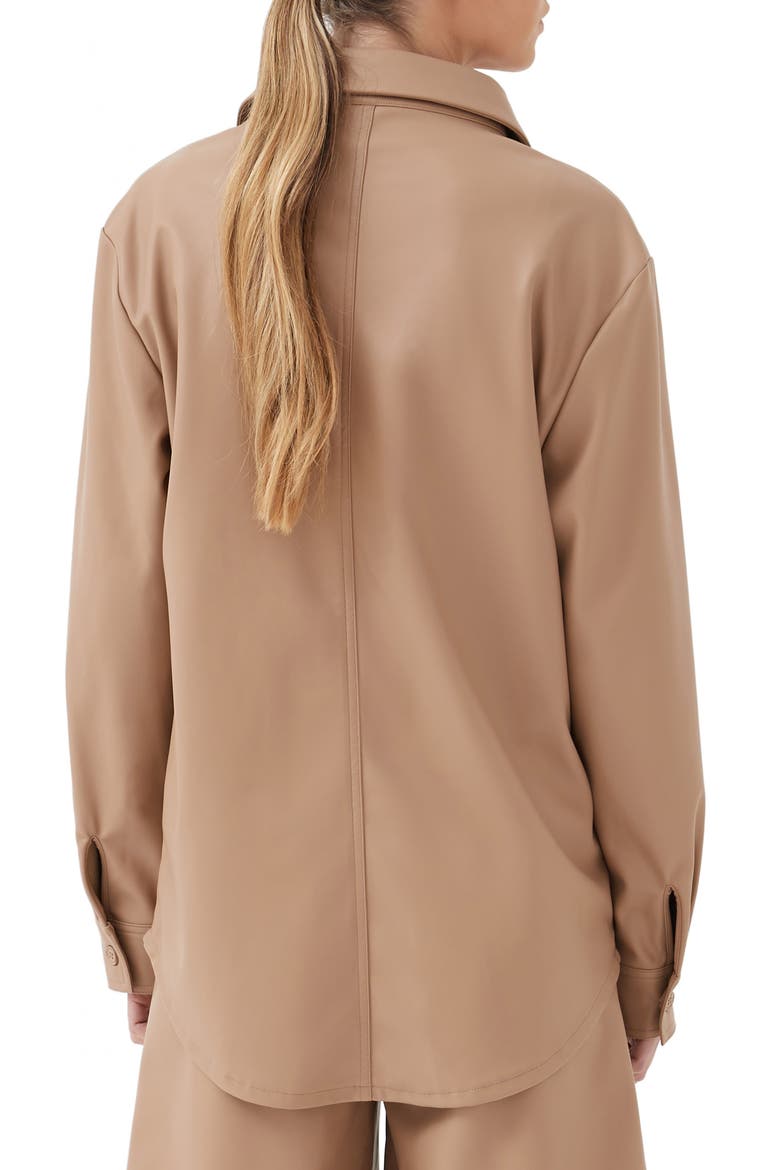 Lissa Faux Leather Button-Up Shirt, Alternate, color, BEIGE VEGAN LEATHER