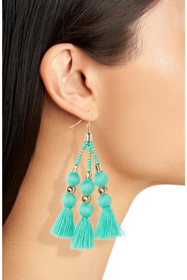 Tassel & Sphere Drop Earrings, Alternate, color, GOLD/ GREEN LARGO