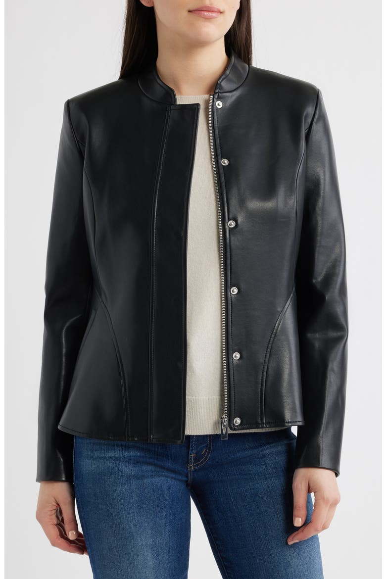 Zip Front Faux Leather Jacket, Alternate, color, BLACK