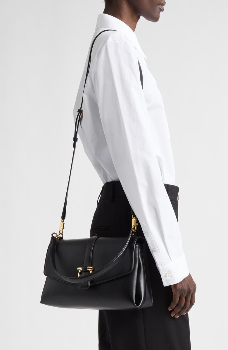 FERRAGAMO Medium Leather Top Handle Bag, Alternate, color, Nero