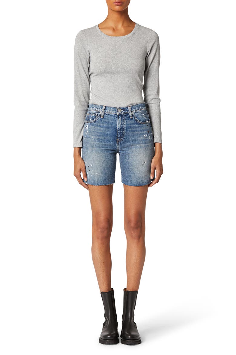 Hana High Waist Cutoff Denim Bike Shorts, Alternate, color, LONG TIME
