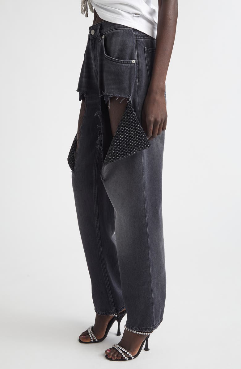 Area Hotfix Thigh Slash Straight Leg Jeans, Alternate, color, Washed Black