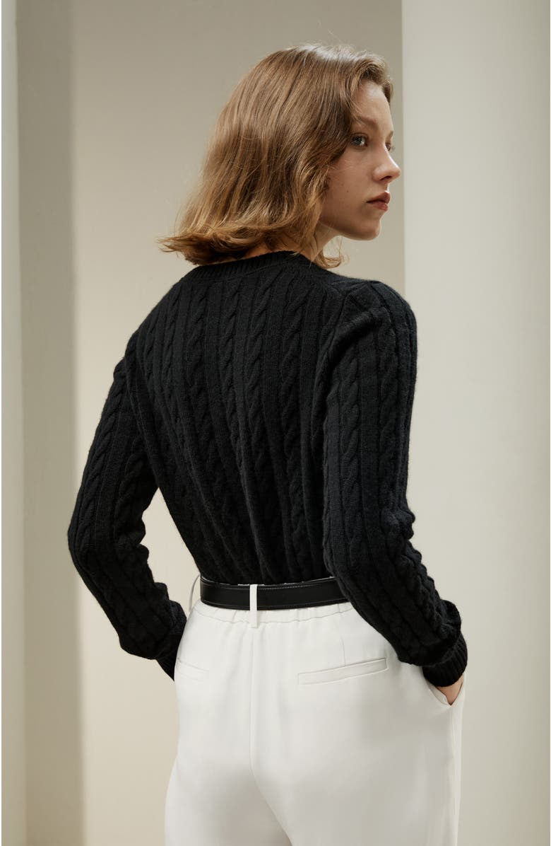 Lilysilk Women's Classic Cable Knit Sweater with Ribbed Edges, Alternate, color, Black