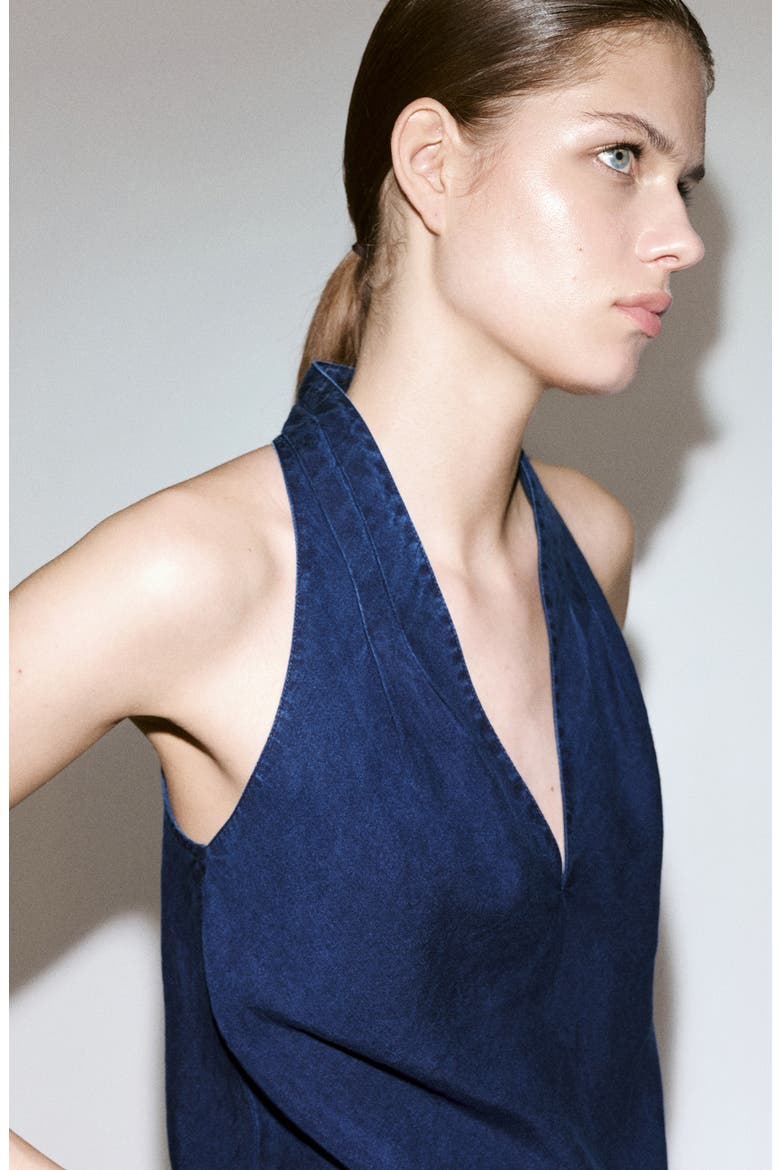 Asymmetrical Denim Halter Top, Alternate, color, DARK BLUE
