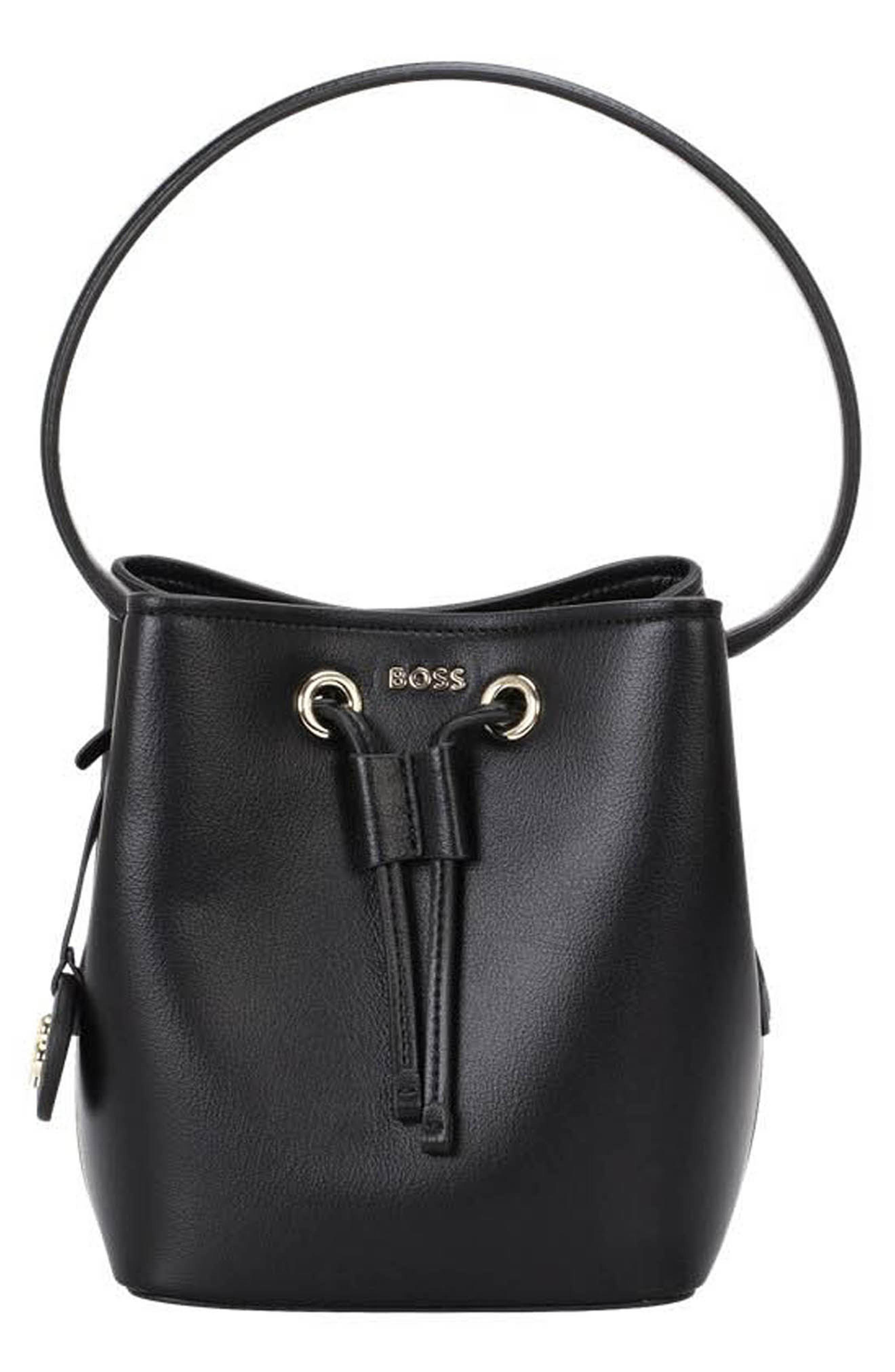 BOSS Mini Liriel Faux Leather Bucket Bag, Main, color, Black