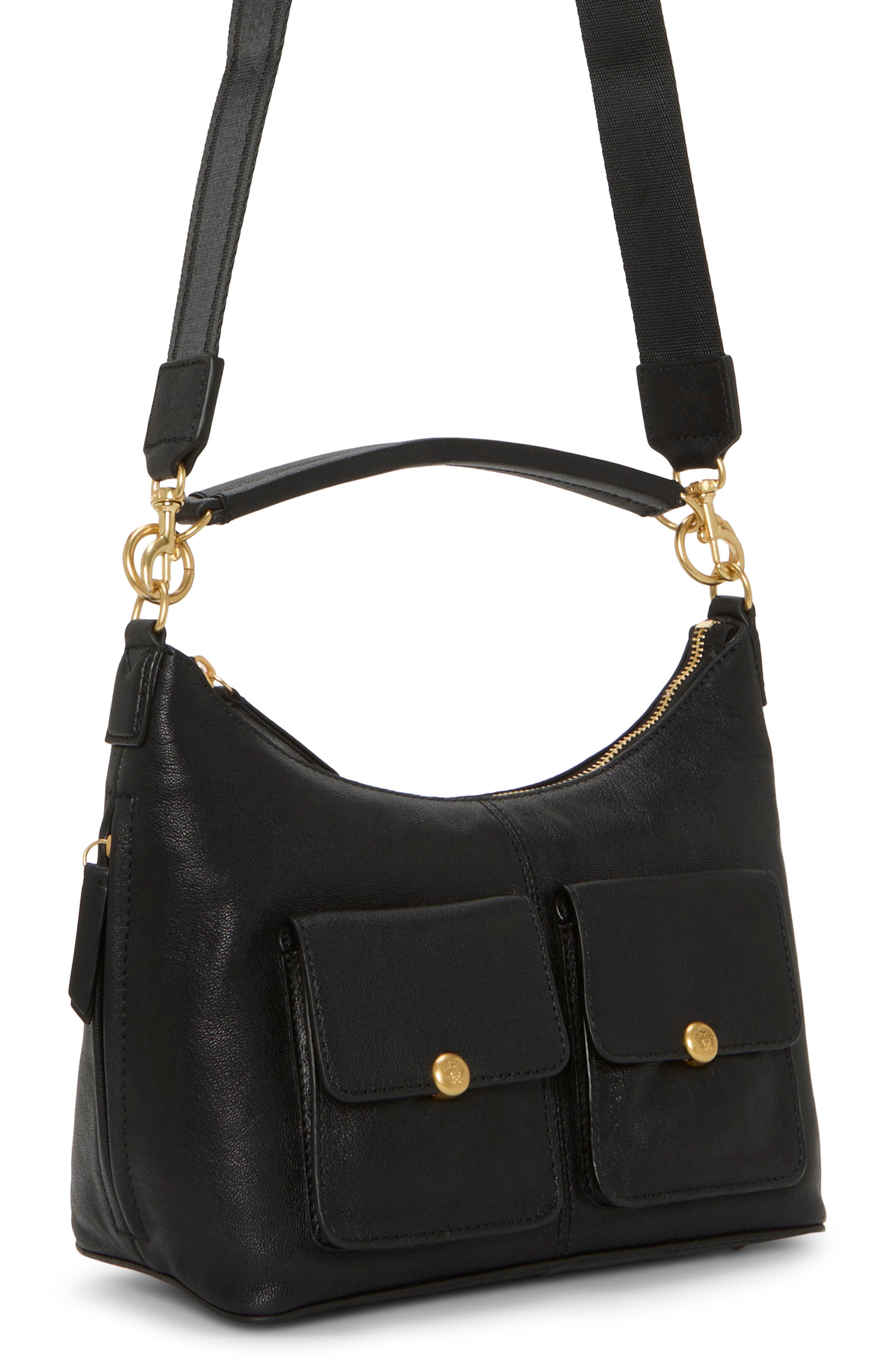 Vince Camuto Carly Leather Shoulder Bag, Alternate, color, Black