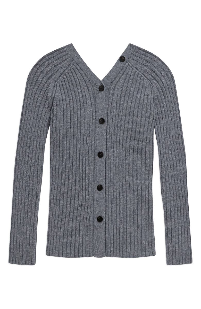 Theory Rib Merino Wool Open Back Cardigan, Alternate, color, Dark Grey Melange