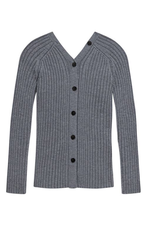 Theory Rib Merino Wool Open Back Cardigan In Gray
