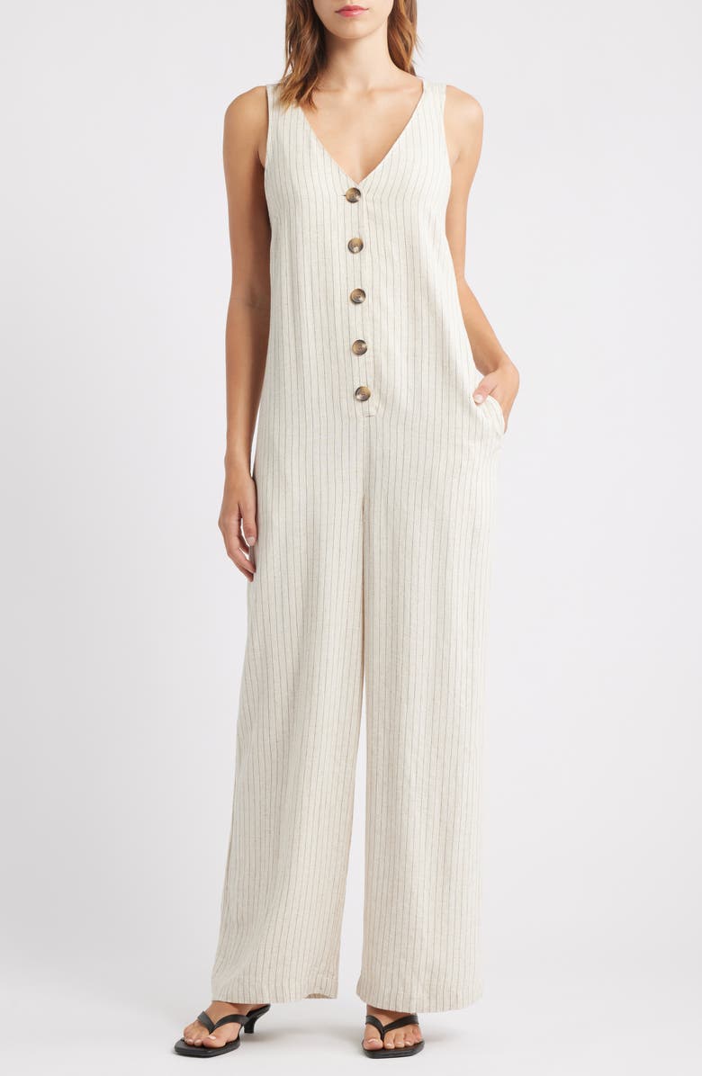Topshop Pinstripe Tie Strap Wide Leg Jumpsuit, Main, color, Cream Multi