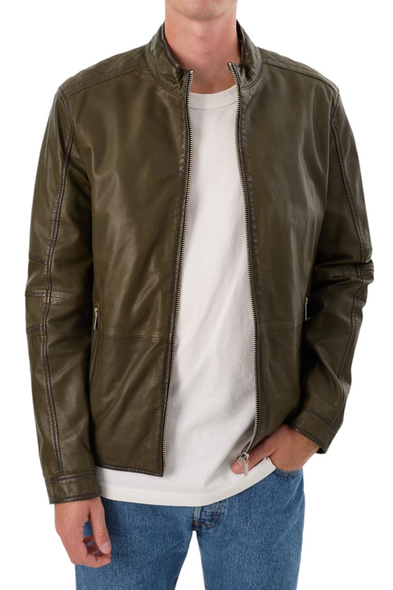 Lambskin Leather Jacket, Alternate, color, OLIVE