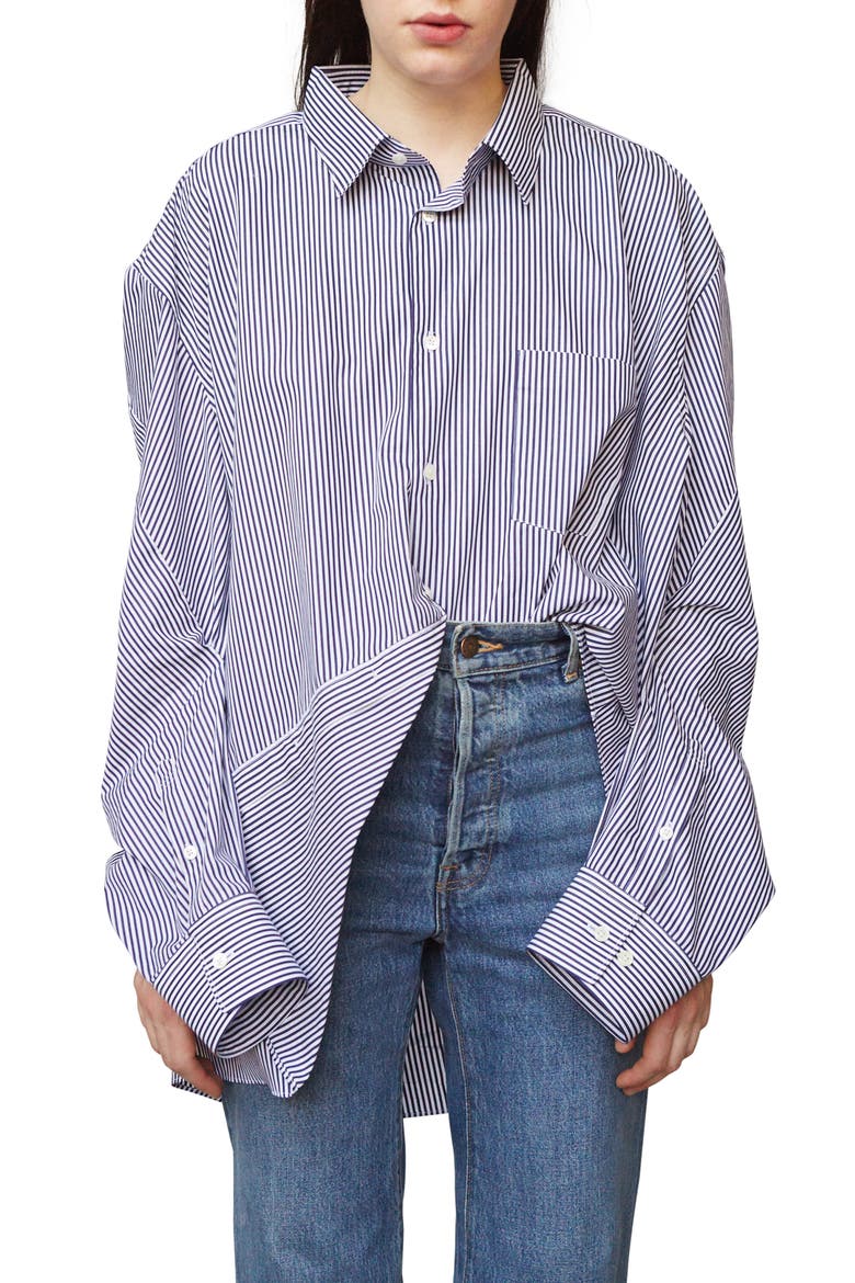 Stripe Cotton Shirt, Main, color, NAVY / WHITE STRIPE