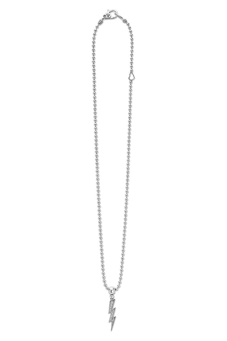 Caviar Spark Lightning Bolt Diamond Pendant Necklace, Alternate, color, SILVER