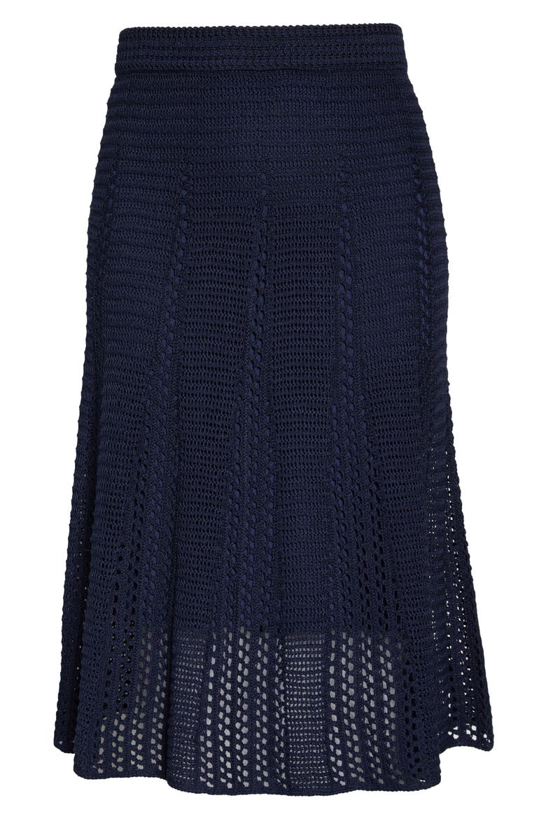 Godet Organic Cotton Crochet Skirt, Alternate, color, NAVY