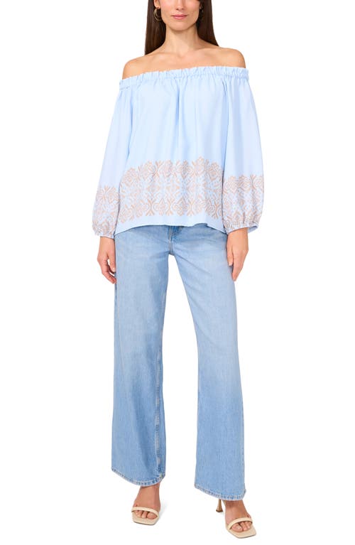 Shop Vince Camuto Border Print Off The Shoulder Top In Frozen