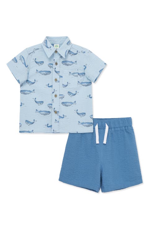 Whale Woven Cotton Button-Up Shirt & Shorts Set (Baby)