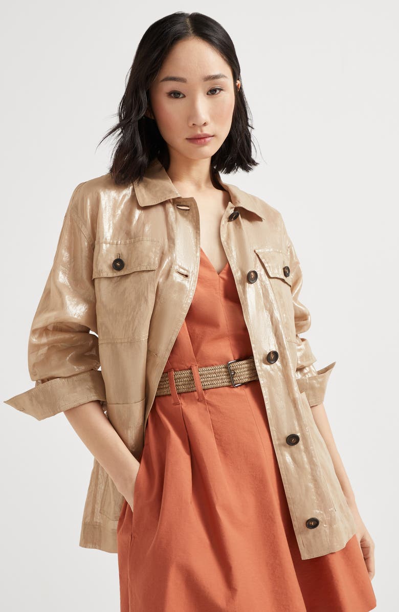 Brunello Cucinelli Lamé cotton gauze outerwear jacket, Alternate, color, 